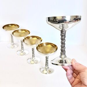 Set of 5 Vintage Neiman Marcus Silver-Plated Goblets Champagne Coupes Grapevine
